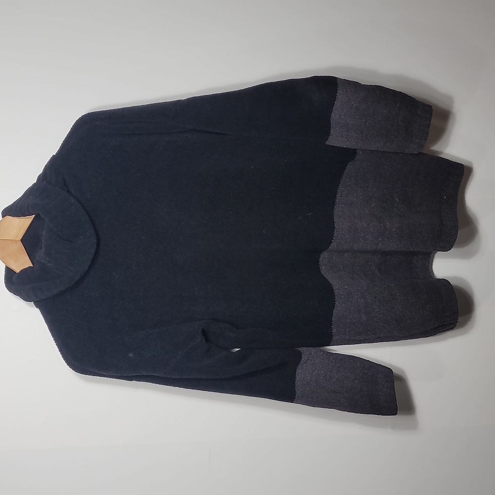 BCBGMaxAzria Dark Black Gray Colorblock Stripe Turtleneck Sweater